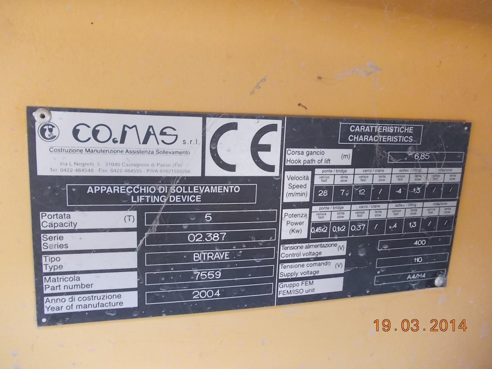 CARROPONTE BITRAVE COMAS 5 TON SCARTAMENTO 11305 MM  ANNO 2004