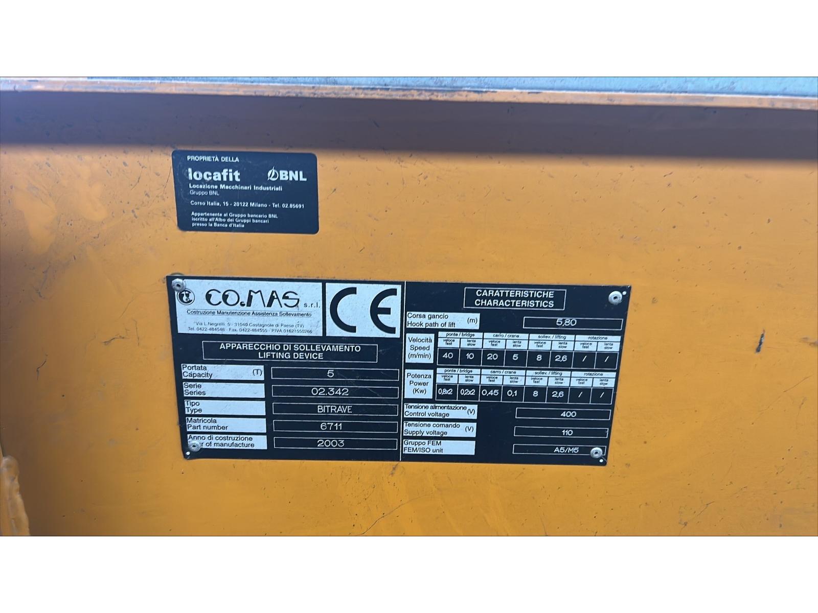 CARROPONTE BITRAVE COMAS 5 TON SCARTAMENTO 11360 MM  ANNO 2003