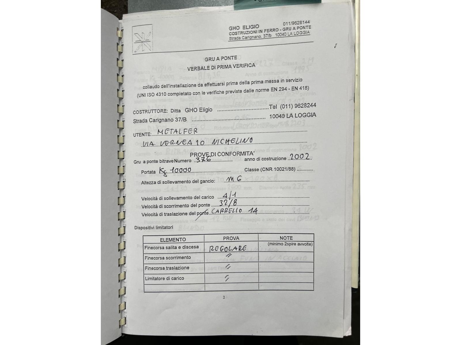 CARROPONTE BITRAVE GHO 10 TON  SCARTAMENTO 11130 MM