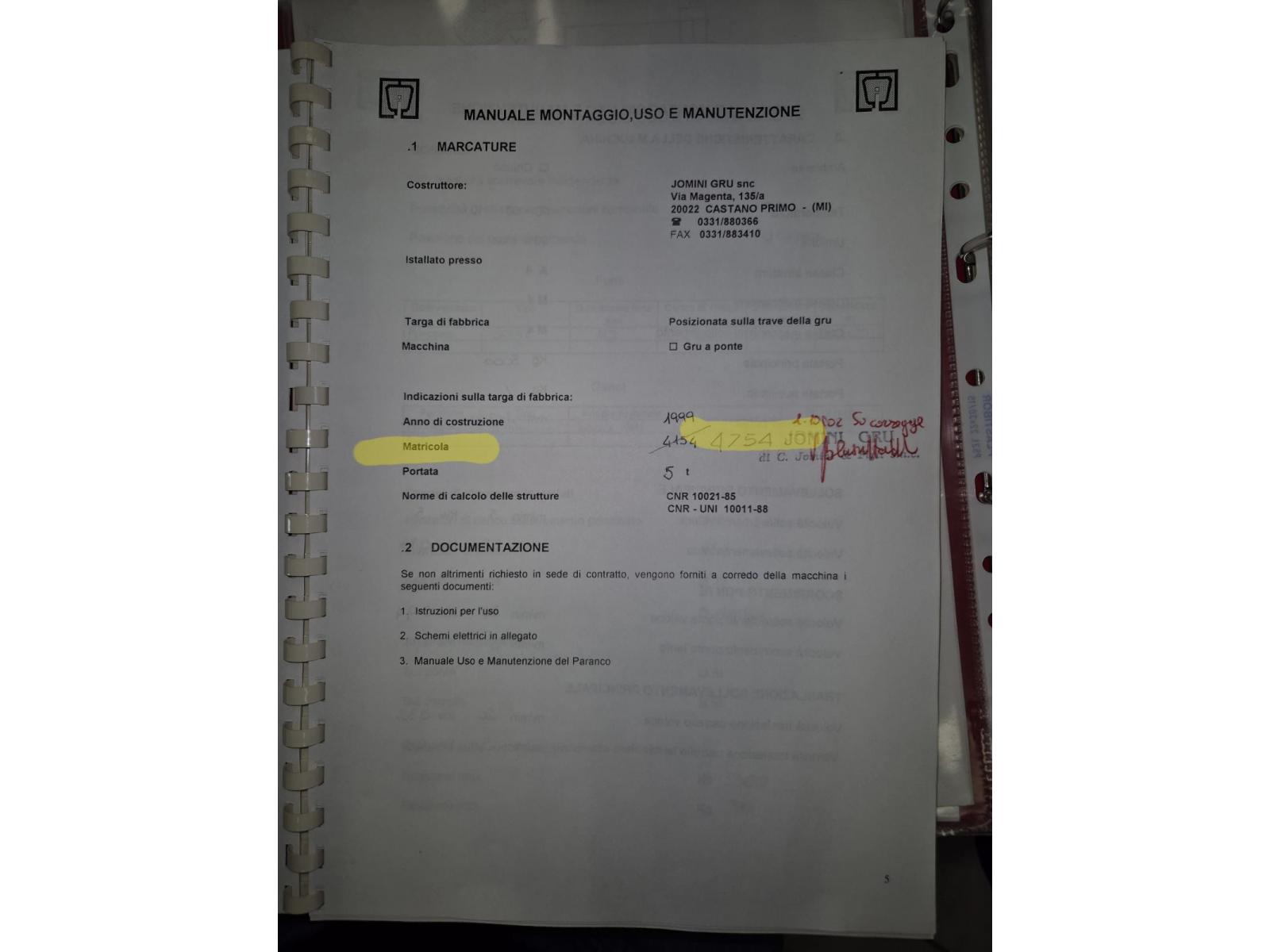 CARROPONTE BITRAVE JOMINI 5 TON SCARTAMENTO 14200mm