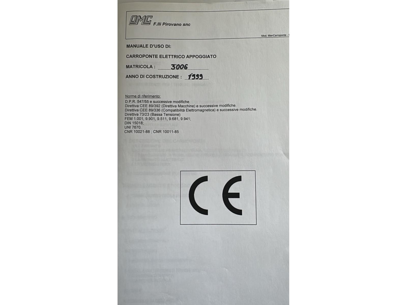 CARROPONTE BITRAVE OMC 20/10 TON SCARTAMENTO 14230 MM ANNO 1999