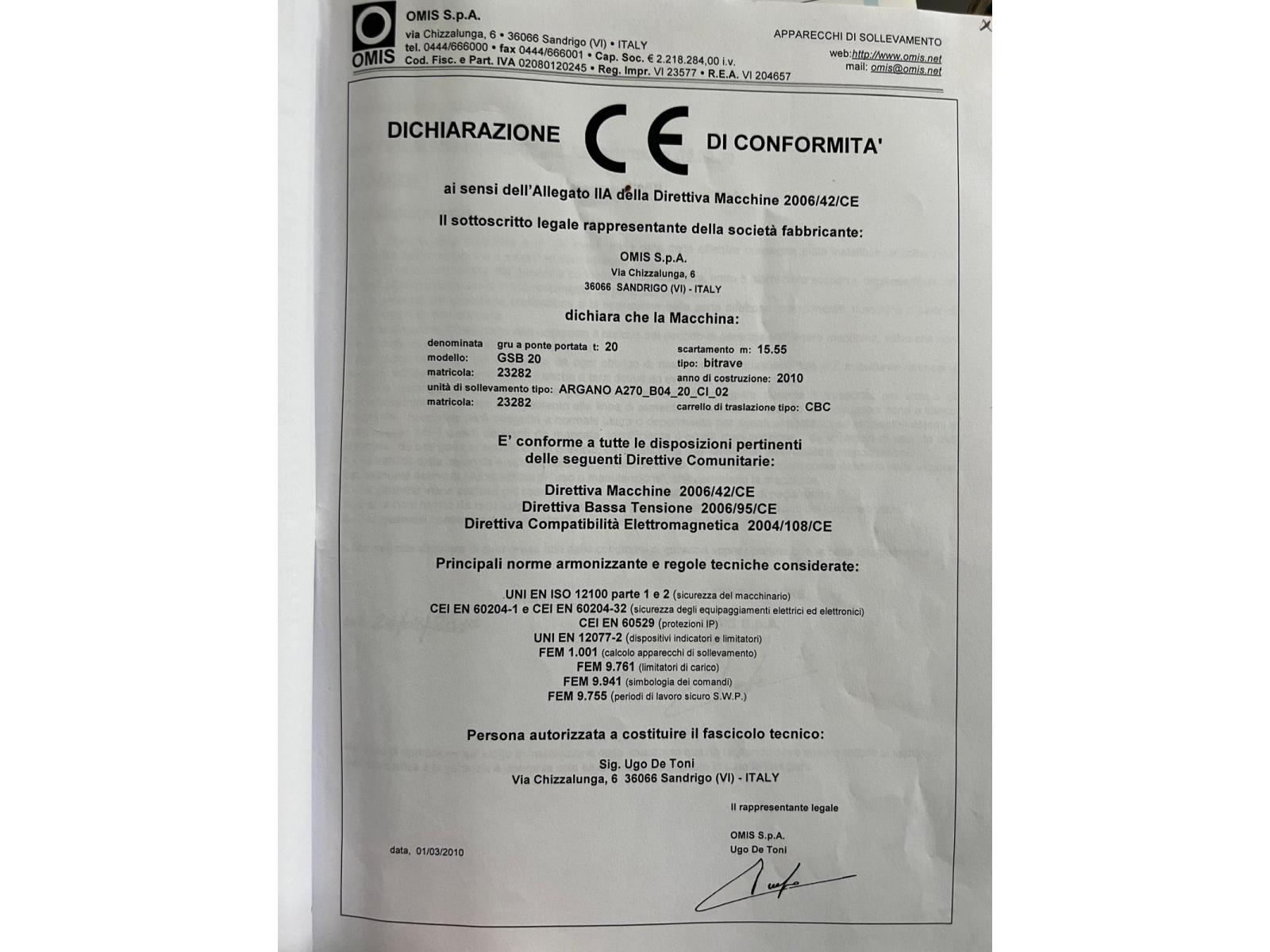 CARROPONTE BITRAVE OMIS GSB 20 TON SCARTAMENTO 15.15