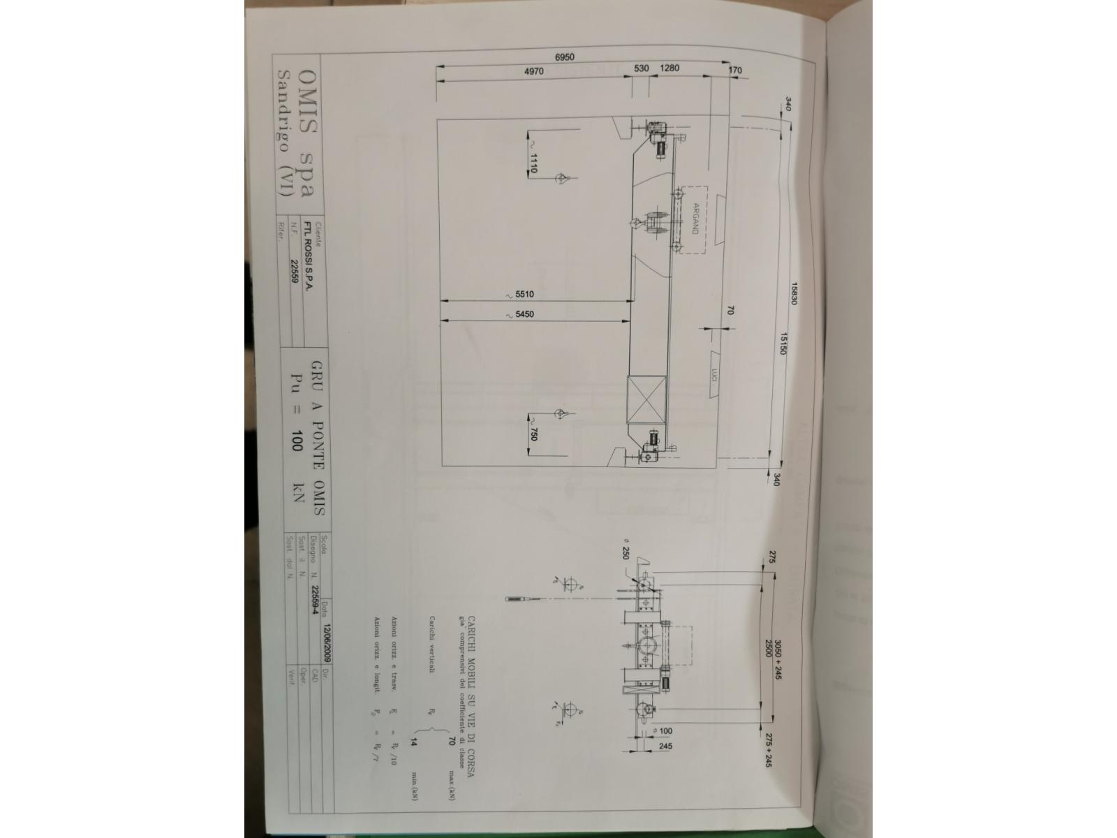 Carroponte bitrave omis portata 10 ton Scartamento 15500 mm Anno 2009