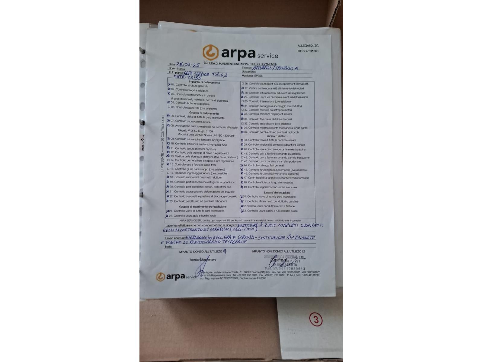 CARROPONTE MONOTRAVE ARPA 6.3 TON SCARTAMENTO 16245 MM