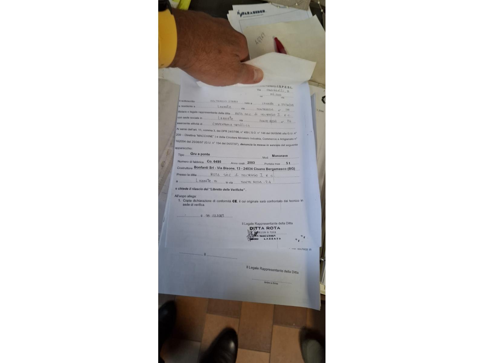 CARROPONTE MONOTRAVE BONFANTI 5 TON SCARTAMENTO