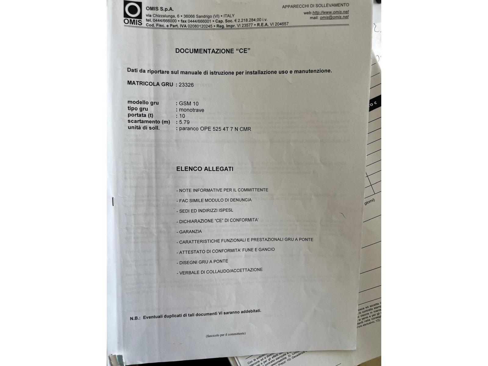 CARROPONTE MONOTRAVE OMIS GSM 10 TON   SCARTAMENTO 5.79  METRI