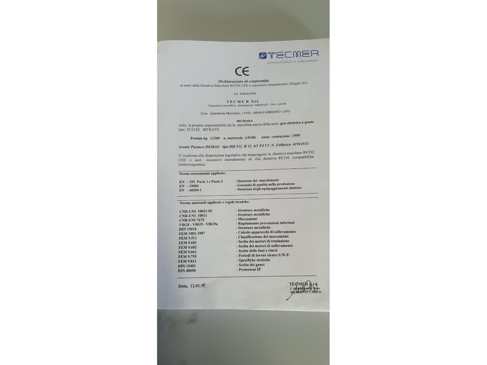 CARROPONTE Tecmer  PARANCO  BITRAVE DEMAG 12.5 TON SCARTAMENTO 20000 MM