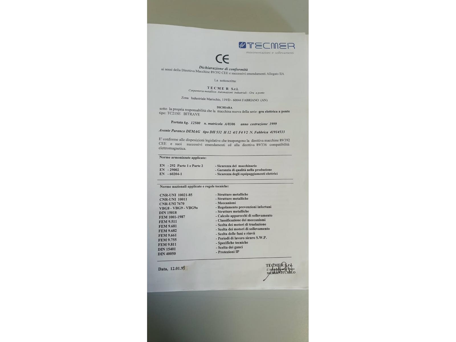 CARROPONTE Tecmer  PARANCO  BITRAVE DEMAG 12.5 TON SCARTAMENTO 20000 MM