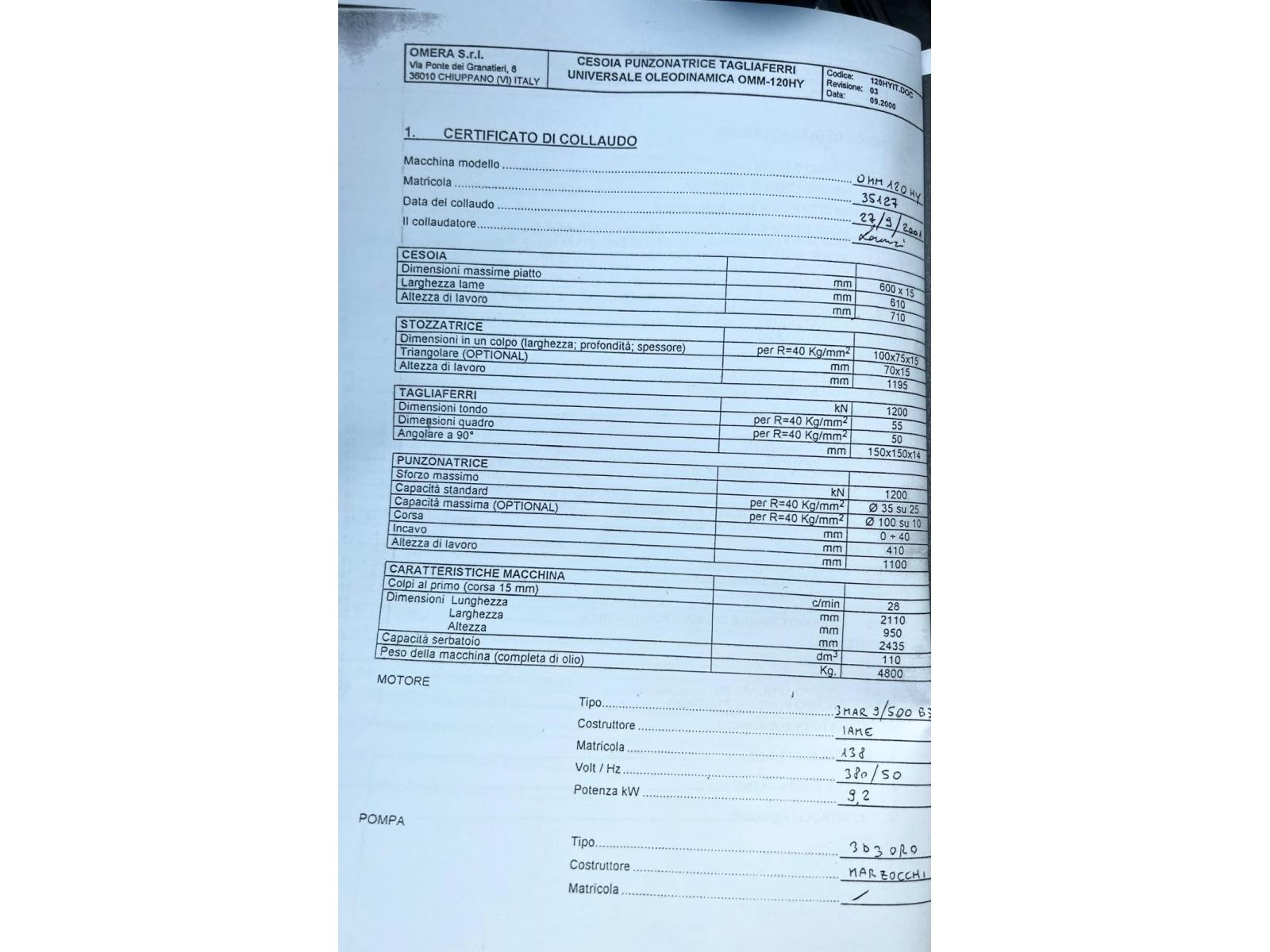 CESOIA PUNZONATRICE OMERA OM 120-HY