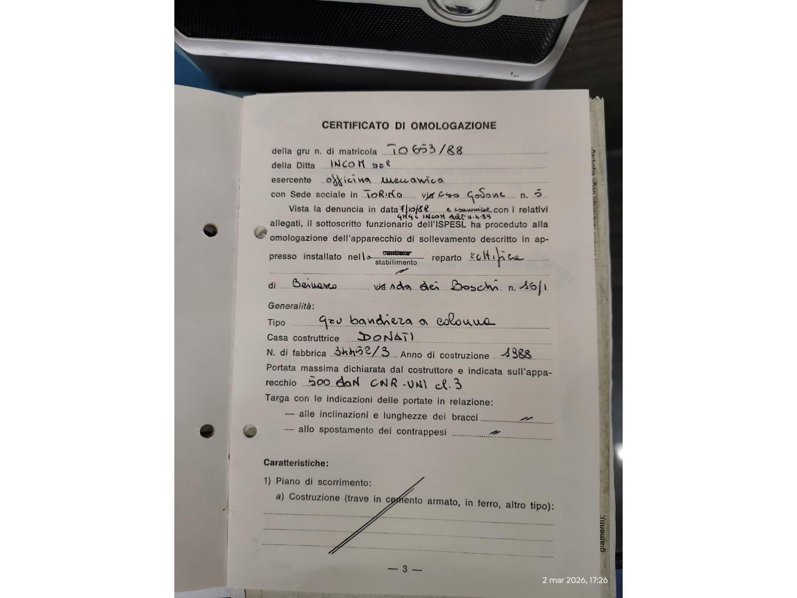 GRU A COLONNA DONATI 500 KG