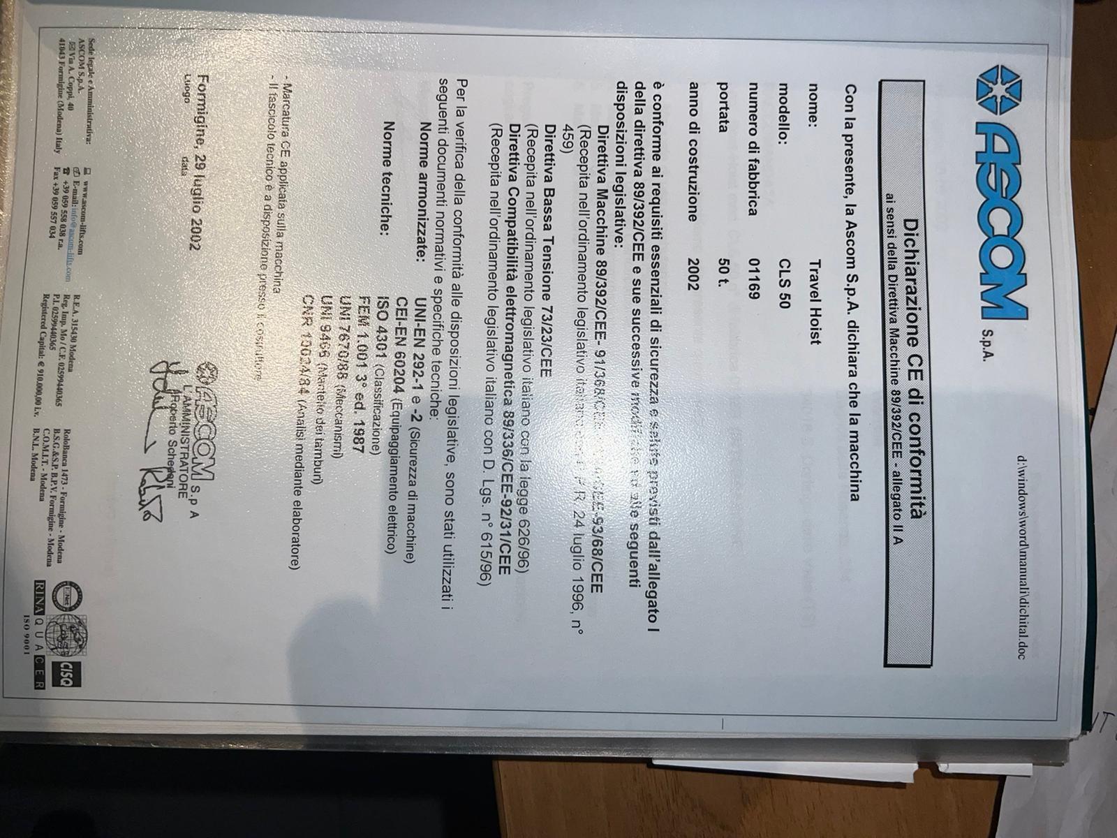 GRU A PORTALE CAVALIERE  TON. 2.5 + 2.5  MT 16.116