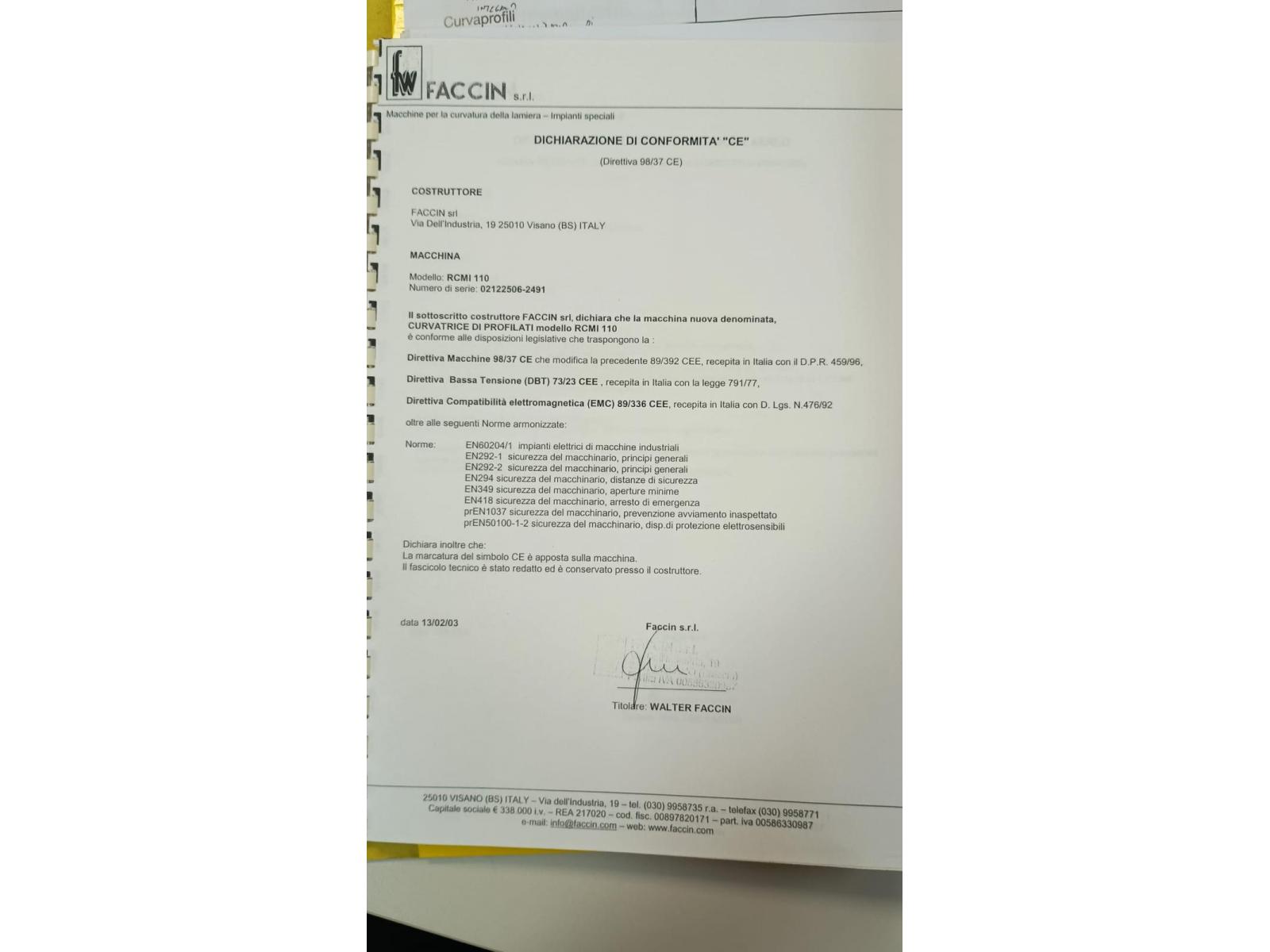 PIEGAPROFILATI FACCIN  ROMI 110