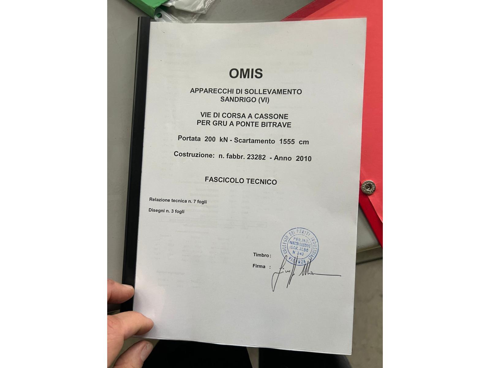 VIE DI CORSA PORTATA 20 TON PASSO 10460MM CERTIFICATE